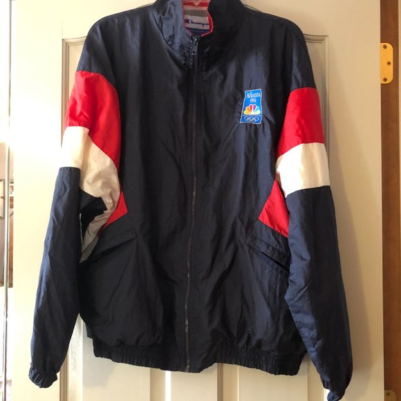 Champion Blue Red 1996 Atlanta Olympics USA Athletic Zip Windbreaker Jacket L - Picture 6 of 14